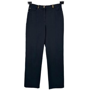 ST JOHN SPORT Marie Pants Gold Tone Hardware SZ 2 Black Cotton Stretch